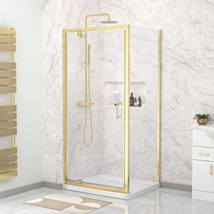 Nes Home Brushed Brass 900 X 760mm Pivot Door Shower Enclosure & Side Panel Nes Home Brushed Brass 900 X 760mm Pivot Door Shower Enclosure & Side Panel