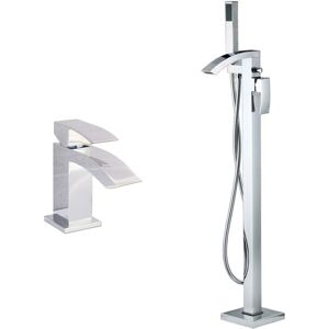 Wave Chrome Freestanding Bath Shower Mixer And Basin Tap Set - W Bun/beba_26712/78939 Wave Chrome Freestanding Bath Shower Mixer And Basin Tap Set - W Bun/beba_26712/78939