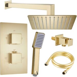 Vincia Brushed Brass Square Concealed Thermostatic Shower Valve Set 2 Outlet Vincia Brushed Brass Square Concealed Thermostatic Shower Valve Set 2 Outlet