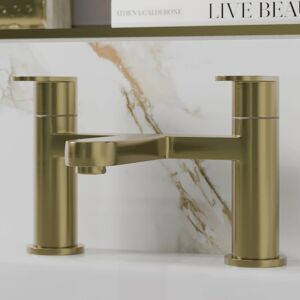 Affine Modern Bathroom Bath Filler Mixer Tap Deck Mounted Round Twin Lever Brushed Bras Affine Modern Bathroom Bath Filler Mixer Tap Deck Mounted Round Twin Lever Brushed Bras