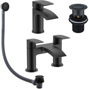 Nes Home Matte Black Round Basin Tap & Bath Filler With Sink & Sprung Waste Set Nes Home Matte Black Round Basin Tap & Bath Filler With Sink & Sprung Waste Set