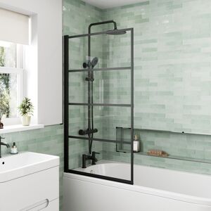Affine Bath Shower Screen Hinged 1400x800mm Black Large Grid Framed Square 6mm Glass Affine Bath Shower Screen Hinged 1400x800mm Black Large Grid Framed Square 6mm Glass