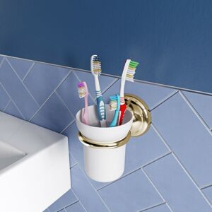 Croydex Flexi-Fix Ceramic White Tumbler & Gold Wall Mounted Holder - Grosvenor Croydex Flexi-Fix Ceramic White Tumbler & Gold Wall Mounted Holder - Grosvenor
