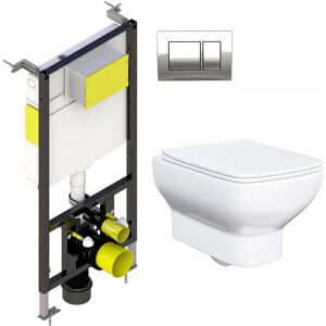 Nes Home Rimless Square Wall Hung Toilet Pan With Soft Close Seat & Wall Frame Nes Home Rimless Square Wall Hung Toilet Pan With Soft Close Seat & Wall Frame