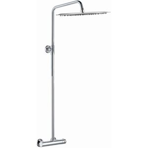 Enki Chrome Thermostatic Bar Shower Set Single Outlet Slim Overhead Shower Head 400mm Enki Chrome Thermostatic Bar Shower Set Single Outlet Slim Overhead Shower Head 400mm