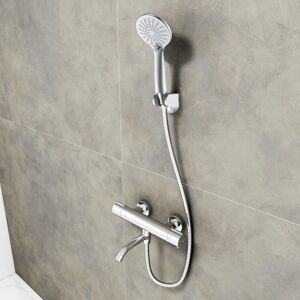 Aica Thermostatic Mixer Shower Set Round Handheld Chrome Twin Head Exposed Valve Aica Thermostatic Mixer Shower Set Round Handheld Chrome Twin Head Exposed Valve