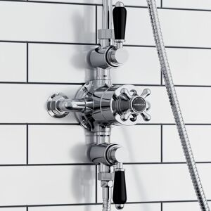 Triple Shower Valve 2-Outlet Downton Thermostatic Chrome Black Brass Enki T67 Triple Shower Valve 2-Outlet Downton Thermostatic Chrome Black Brass Enki T67