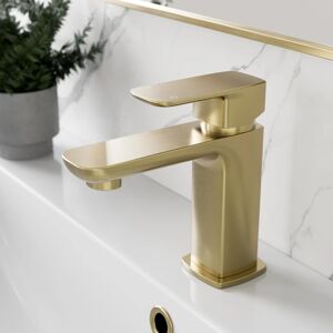 Affine Bathroom Cloakroom Basin Mixer Tap Square Single Lever Handle Brushed Brass Affine Bathroom Cloakroom Basin Mixer Tap Square Single Lever Handle Brushed Brass