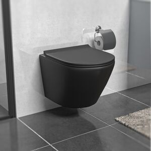 Nes Home Round Rimless Wall Hung Toilet Pan & Soft Close Seat Matte Black Nes Home Round Rimless Wall Hung Toilet Pan & Soft Close Seat Matte Black