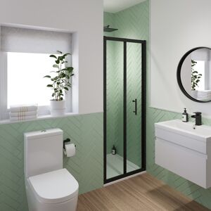 Affine 760mm Bathroom Bi Fold Shower Door Walk In Enclosure Black Framed 6mm Safety Gla Affine 760mm Bathroom Bi Fold Shower Door Walk In Enclosure Black Framed 6mm Safety Gla