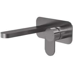 Nuie Cyprus Fluted 2-Hole Wall Mounted Basin Mixer Tap With Plate Brushed Pewter Nuie Cyprus Fluted 2-Hole Wall Mounted Basin Mixer Tap With Plate Brushed Pewter