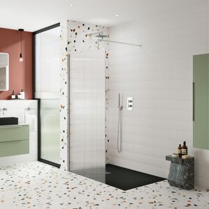 Nuie Fluted 1000mm Wetroom Screen & Support Bar 8mm Glass Chrome Bathroom Walk-In Enc Nuie Fluted 1000mm Wetroom Screen & Support Bar 8mm Glass Chrome Bathroom Walk-In Enc