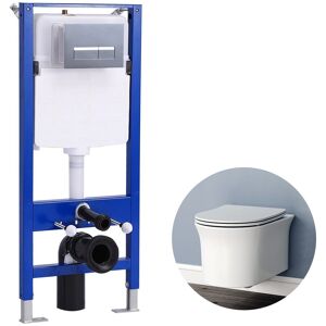 Aica Rimless Wall Hung Toilet Round Wc Pan & 1.14m Concealed Cistern Frame Bathroom Aica Rimless Wall Hung Toilet Round Wc Pan & 1.14m Concealed Cistern Frame Bathroom