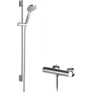 Current Round Bar Valve & Slimline Slide Rail Shower Set - Chrome - Balterley Current Round Bar Valve & Slimline Slide Rail Shower Set - Chrome - Balterley
