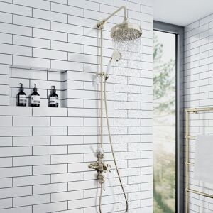 Shower Riser Rail Downton Outlet Mixer Valve Thermostatic Gold Brass Enki Sh0177 Shower Riser Rail Downton Outlet Mixer Valve Thermostatic Gold Brass Enki Sh0177