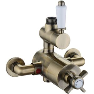 Enki Windsor Twin Shower Mixer Valve Tap Thermostatic Top Outlet Brushed Brass T121 Enki Windsor Twin Shower Mixer Valve Tap Thermostatic Top Outlet Brushed Brass T121