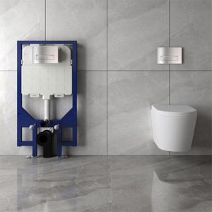 Aica Rimless Wall Mounted Toilet Soft Close Seat & 1.14m Concealed Cistern Frame Set Aica Rimless Wall Mounted Toilet Soft Close Seat & 1.14m Concealed Cistern Frame Set