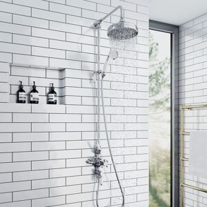 Triple Shower Valve Tap 2-Outlet Downton Thermostatic Chrome Brass Enki Sh0530 Triple Shower Valve Tap 2-Outlet Downton Thermostatic Chrome Brass Enki Sh0530