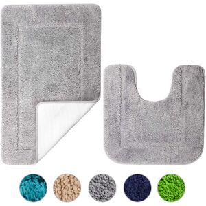 Soanny Grey Bath Mat Set Of 2, High Density Soft Microfiber Non-Slip Bathroom Ma Soanny Grey Bath Mat Set Of 2, High Density Soft Microfiber Non-Slip Bathroom Ma
