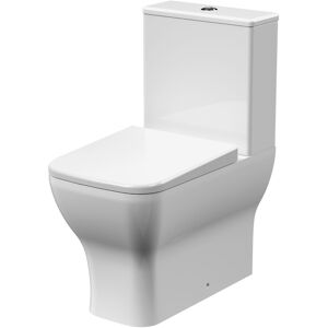Nuie Modern Rimless Close Coupled Toilet & Soft Close Seat White Square Bathroom Pan Nuie Modern Rimless Close Coupled Toilet & Soft Close Seat White Square Bathroom Pan