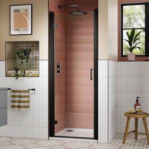 Nuie Lucie Matt Black Hinged Shower Door 800mm Wide - 8mm Glass Nuie Lucie Matt Black Hinged Shower Door 800mm Wide - 8mm Glass