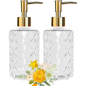 Does Not Apply Soap Dispenser - 2 Pack, Clear Diamond Glass Refillable Hand Soap Dispensers, Ha Does Not Apply Soap Dispenser - 2 Pack, Clear Diamond Glass Refillable Hand Soap Dispensers, Ha