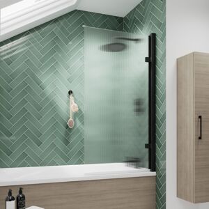Nuie Matt Black Square Hinged Fluted Bath Shower Screen 8mm Tempered Glass Nuie Matt Black Square Hinged Fluted Bath Shower Screen 8mm Tempered Glass