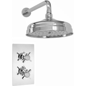Edwardian Shower Set Crosshead Wall Fixed Thermostatic 8" Chrome Enki Sh0274 Edwardian Shower Set Crosshead Wall Fixed Thermostatic 8" Chrome Enki Sh0274