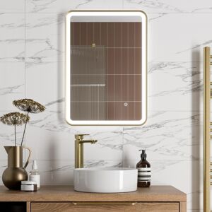 Artis Rectangular Led Mirror With Demister - 500 X 700mm Brushed Brass Bathroom Artis Rectangular Led Mirror With Demister - 500 X 700mm Brushed Brass Bathroom