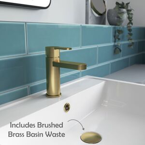 Nuie Arvan Brushed Brass Mono Basin Mixer Tap Push Button Waste Modern Bathroom Nuie Arvan Brushed Brass Mono Basin Mixer Tap Push Button Waste Modern Bathroom