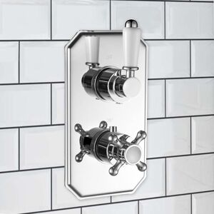 Twin Shower Valve Tap Regent Crosshead 2-Outlet White Solid Brass Enki Tsv028 Twin Shower Valve Tap Regent Crosshead 2-Outlet White Solid Brass Enki Tsv028