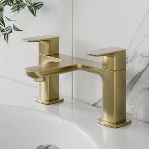 Affine Bathroom Bath Mixer Tap Twin Lever Handle Deck Mounted Modern Brushed Brass Affine Bathroom Bath Mixer Tap Twin Lever Handle Deck Mounted Modern Brushed Brass