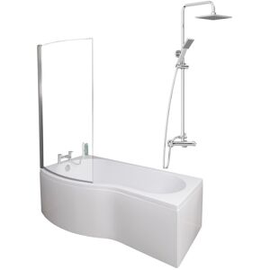 Ceramica Bathroom P Shaped Shower Bath 1700mm Lh Mixer Shower Screen Side End Panel White Ceramica Bathroom P Shaped Shower Bath 1700mm Lh Mixer Shower Screen Side End Panel White