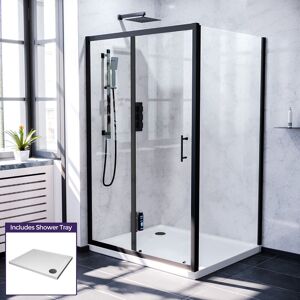 Nes Home Magna 1000 Black Shower Sliding Door, 760 Frameless Side Panel & Tray Nes Home Magna 1000 Black Shower Sliding Door, 760 Frameless Side Panel & Tray