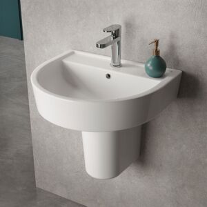 Hudson Reed 420mm Basin & Semi Pedestal - Modern Curved Bathroom Sink Hudson Reed 420mm Basin & Semi Pedestal - Modern Curved Bathroom Sink