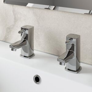 Affine Modern Bathroom Hot & Cold Basin Taps Twin Square Chrome Lever Handles Cloakroom Affine Modern Bathroom Hot & Cold Basin Taps Twin Square Chrome Lever Handles Cloakroom