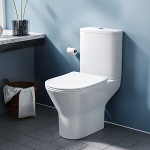 Nes Home Theo Contemporary Round Rimless Close Coupled Toilet With Soft Close Seat Nes Home Theo Contemporary Round Rimless Close Coupled Toilet With Soft Close Seat