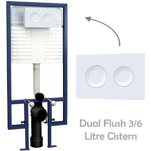 Nuie Wall Mounted Toilet Frame & Dual Flush 3/6l Cistern White Round Button Nuie Wall Mounted Toilet Frame & Dual Flush 3/6l Cistern White Round Button