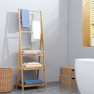 Kleankin Freestanding Foldable Bamboo Towel Rack With 3 Bars And Shelves For Bathroom Kleankin Freestanding Foldable Bamboo Towel Rack With 3 Bars And Shelves For Bathroom