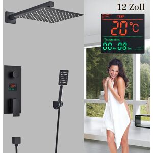 Gattohome Bathroom Shower Mixer 12‘’ Rainfall Shower Head Black Concealed Shower Mixer Set Gattohome Bathroom Shower Mixer 12‘’ Rainfall Shower Head Black Concealed Shower Mixer Set