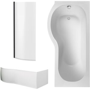 Balterley P Shape 1700x850 Left Hand Bath With Panel & Black Curved Screen Balterley P Shape 1700x850 Left Hand Bath With Panel & Black Curved Screen