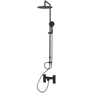 Willesden Bathrooms Matte Black Round Riser Rail Shower Kit With Bath Filler Tap & Handset Willesden Bathrooms Matte Black Round Riser Rail Shower Kit With Bath Filler Tap & Handset