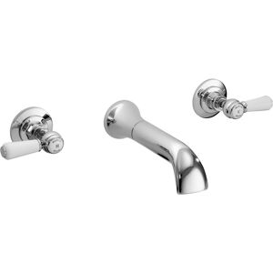 Hudson Reed White Topaz Lever 3-Hole Basin Mixer Tap Wall Mounted - Chrome Hudson Reed White Topaz Lever 3-Hole Basin Mixer Tap Wall Mounted - Chrome