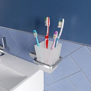 Croydex Flexi-Fix Bathroom Tumbler Frosted Glass And Holder, Chrome - Camberwell Croydex Flexi-Fix Bathroom Tumbler Frosted Glass And Holder, Chrome - Camberwell