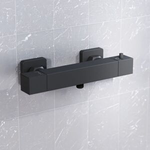 Nes Home Square Matte Black Thermostatic Shower Bar Valve With Single Outlet Nes Home Square Matte Black Thermostatic Shower Bar Valve With Single Outlet