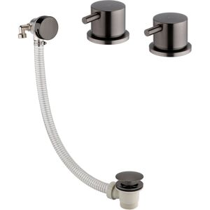 Enki Bath Filler Waste Overflow W/ 2x Deck Side Valves Round Pop Up Gunmetal Grey Enki Bath Filler Waste Overflow W/ 2x Deck Side Valves Round Pop Up Gunmetal Grey