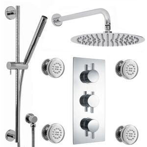Shower Slider Rail Set Round Naples Thermostatic Wall Fixed Chrome Enki Sh0201 Shower Slider Rail Set Round Naples Thermostatic Wall Fixed Chrome Enki Sh0201