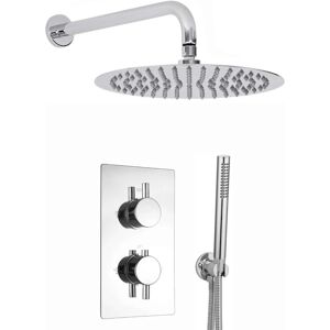 Enki Naples Shower Head Handset Kit 2-Outlet Wall Fixed Round Thermostatic 8" Chrome Enki Naples Shower Head Handset Kit 2-Outlet Wall Fixed Round Thermostatic 8" Chrome