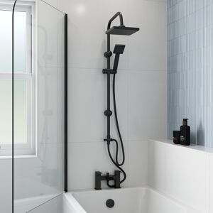 Affine Bath Shower Mixer Waterfall Tap Kit Square Riser Rail Hose Dual Heads Matt Black Affine Bath Shower Mixer Waterfall Tap Kit Square Riser Rail Hose Dual Heads Matt Black