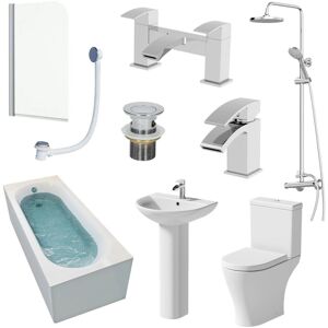 Affine Bathroom Suite 1700mm Single Ended Bath Shower Toilet Pedestal Basin Taps Screen Affine Bathroom Suite 1700mm Single Ended Bath Shower Toilet Pedestal Basin Taps Screen
